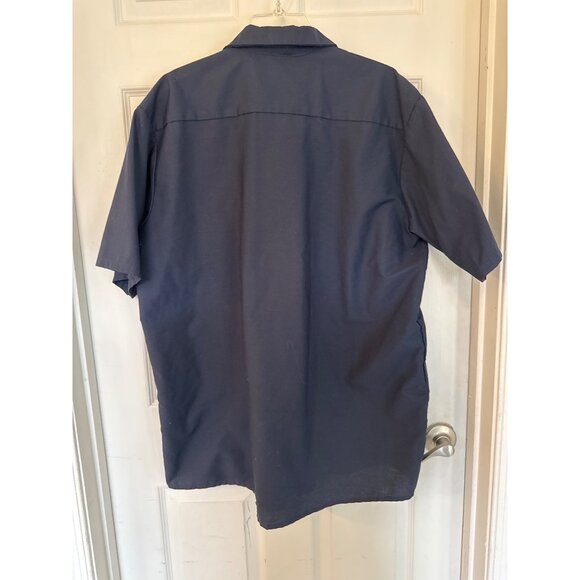 Red Cap Navy Blue Button Down Work Shirt Ford & Mustang Patches Men's XL - Picture 4 of 6